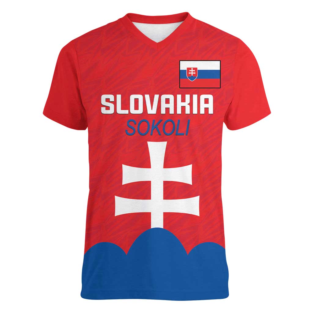 Custom Slovakia Football Women V-Neck T-Shirt Come On Sokoli
