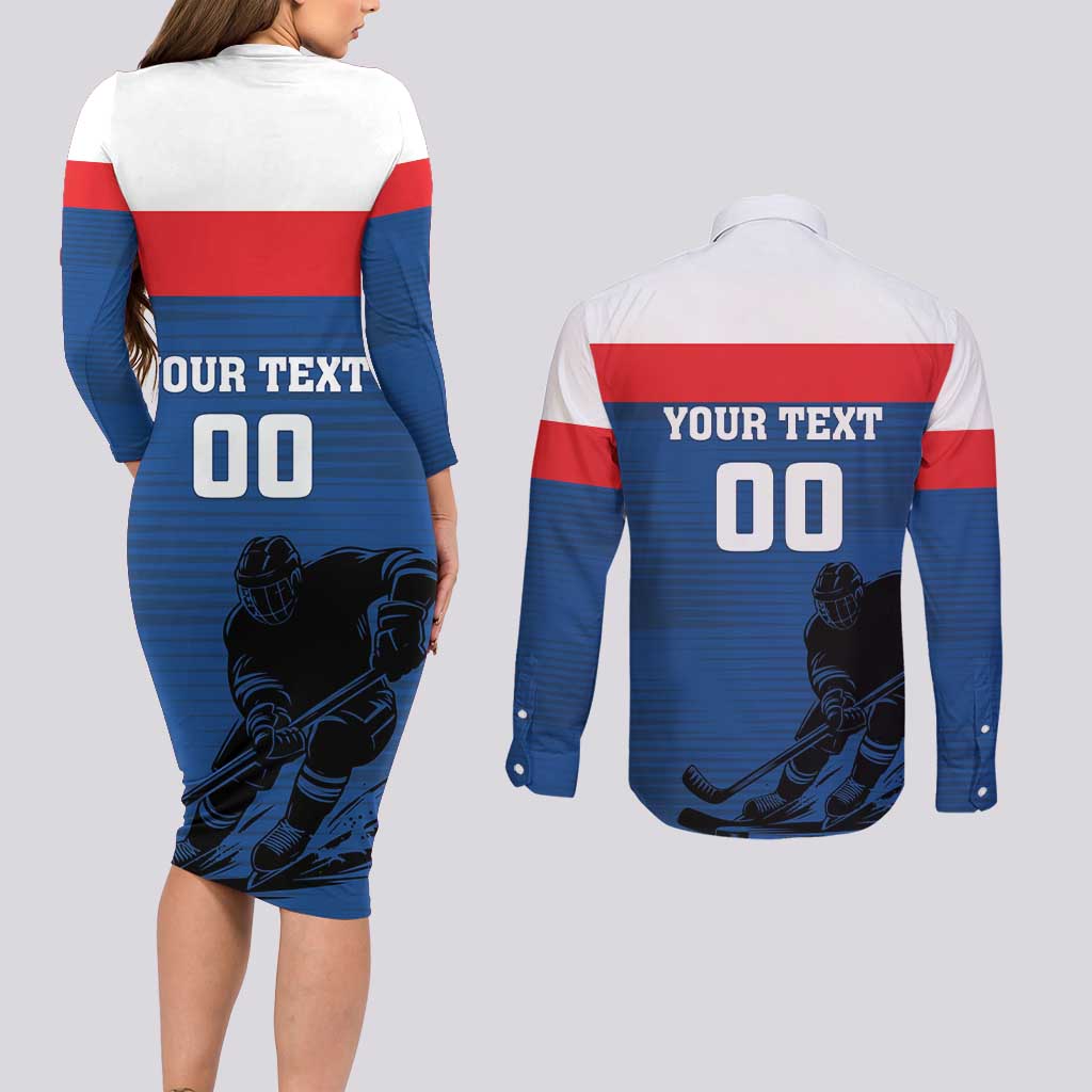Custom Slovakia Hockey Couples Matching Long Sleeve Bodycon Dress and Long Sleeve Button Shirt Go Nasi Chlapci