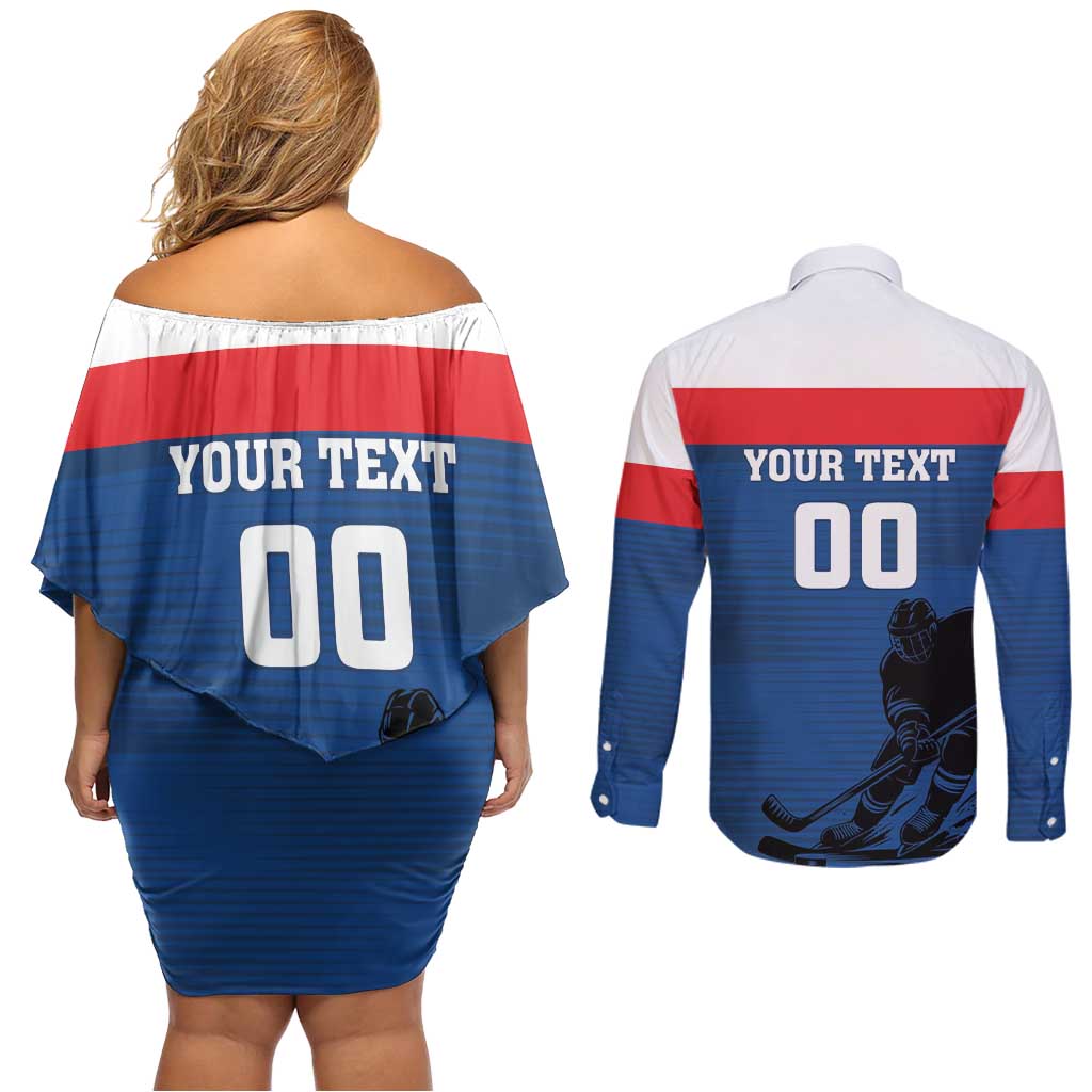 Custom Slovakia Hockey Couples Matching Off Shoulder Short Dress and Long Sleeve Button Shirt Go Nasi Chlapci