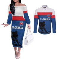 Custom Slovakia Hockey Couples Matching Off The Shoulder Long Sleeve Dress and Long Sleeve Button Shirt Go Nasi Chlapci