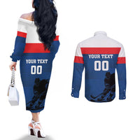 Custom Slovakia Hockey Couples Matching Off The Shoulder Long Sleeve Dress and Long Sleeve Button Shirt Go Nasi Chlapci