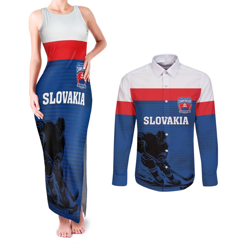 Custom Slovakia Hockey Couples Matching Tank Maxi Dress and Long Sleeve Button Shirt Go Nasi Chlapci