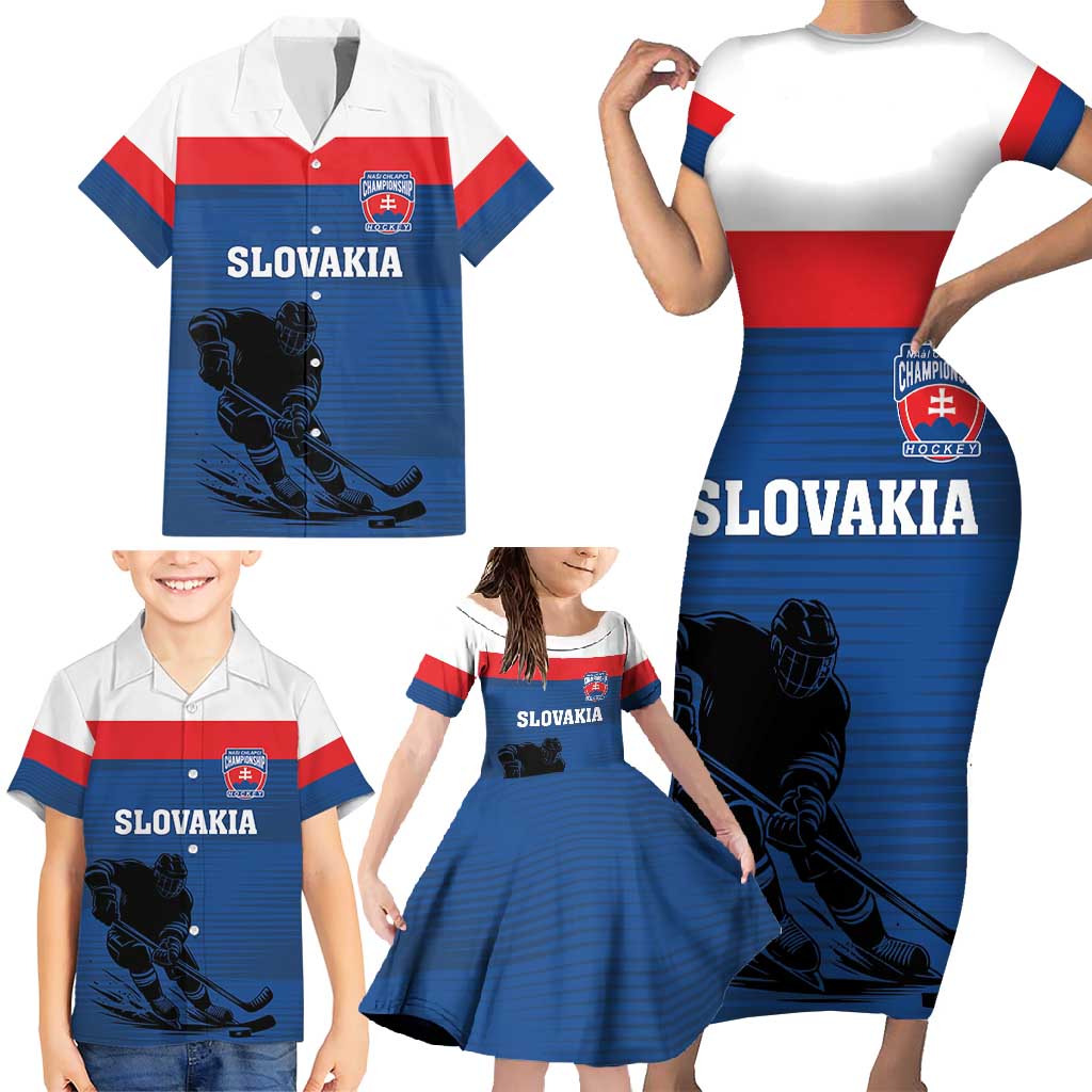 Custom Slovakia Hockey Family Matching Short Sleeve Bodycon Dress and Hawaiian Shirt Go Nasi Chlapci