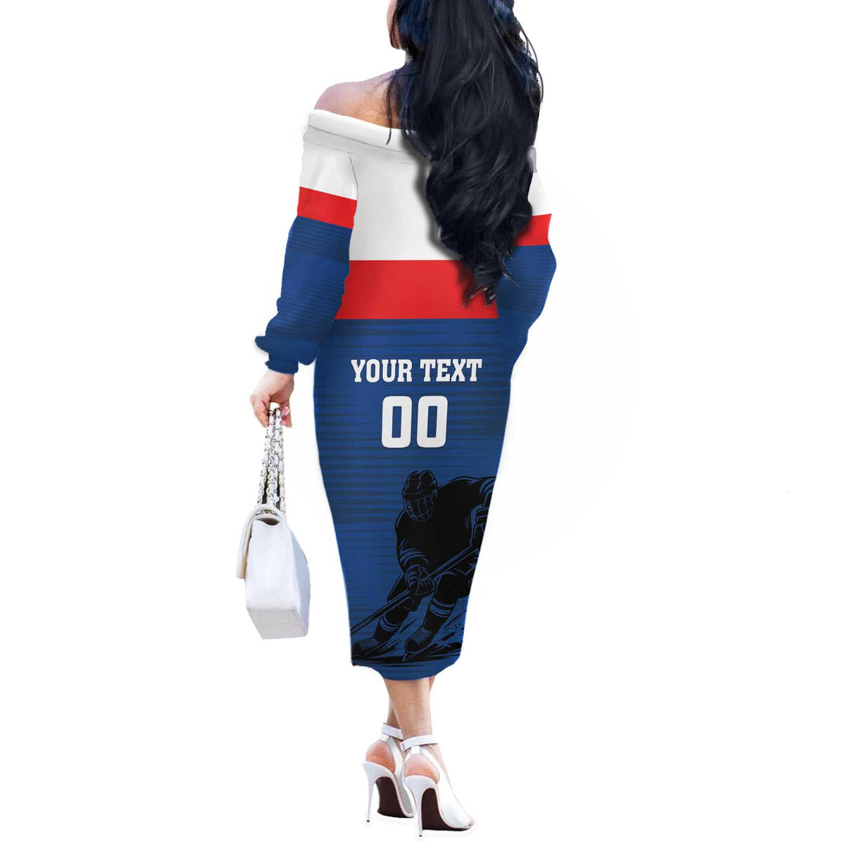 Custom Slovakia Hockey Off The Shoulder Long Sleeve Dress Go Nasi Chlapci