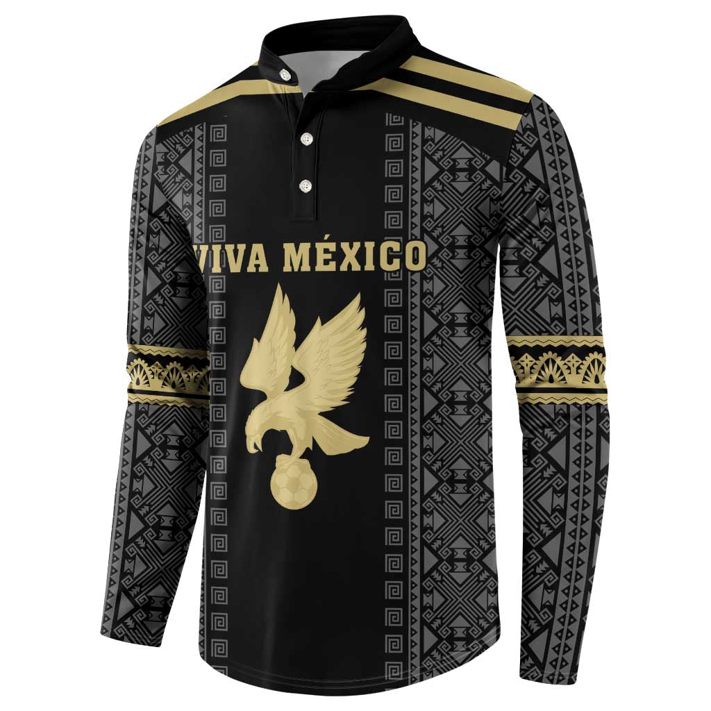 Custom Mexico Football Button Sweatshirt El Tri Aztec Pattern Back Version