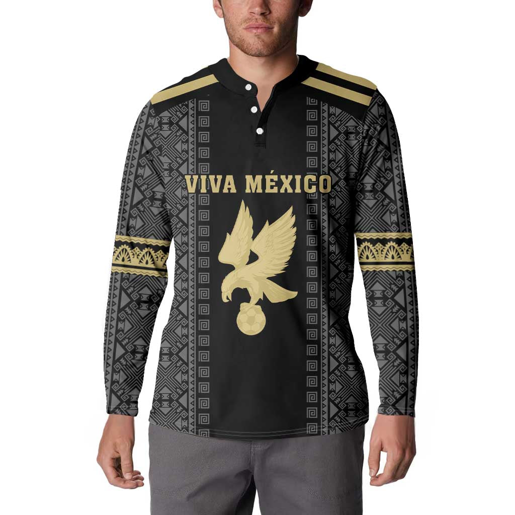 Custom Mexico Football Button Sweatshirt El Tri Aztec Pattern Back Version