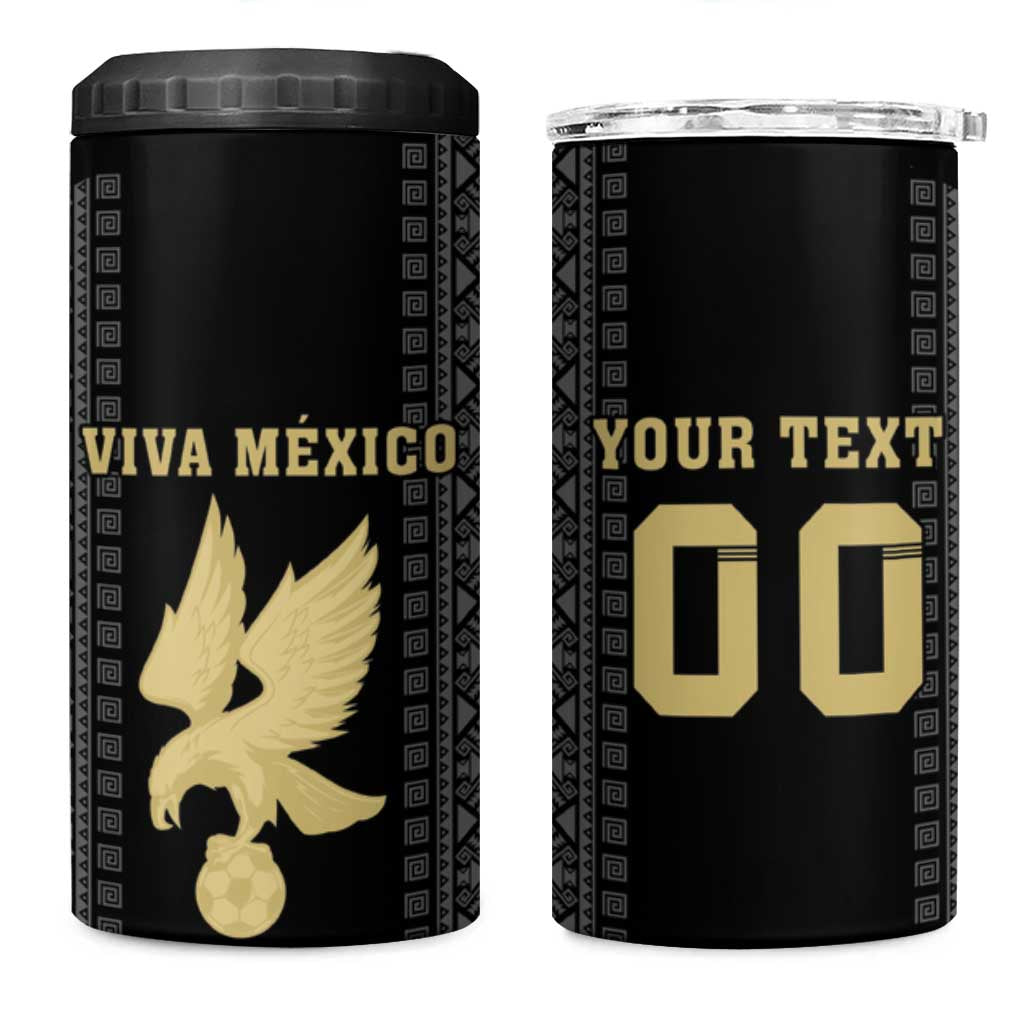 Custom Mexico Football 4 in 1 Can Cooler Tumbler El Tri Aztec Pattern Back Version