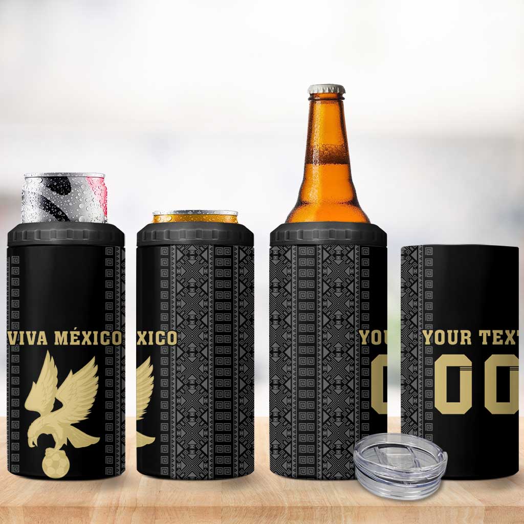 Custom Mexico Football 4 in 1 Can Cooler Tumbler El Tri Aztec Pattern Back Version