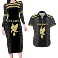 Custom Mexico Football Couples Matching Long Sleeve Bodycon Dress and Hawaiian Shirt El Tri Aztec Pattern Back Version