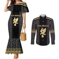 Custom Mexico Football Couples Matching Mermaid Dress and Long Sleeve Button Shirt El Tri Aztec Pattern Back Version