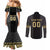 Custom Mexico Football Couples Matching Mermaid Dress and Long Sleeve Button Shirt El Tri Aztec Pattern Back Version