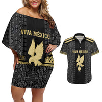 Custom Mexico Football Couples Matching Off Shoulder Short Dress and Hawaiian Shirt El Tri Aztec Pattern Back Version