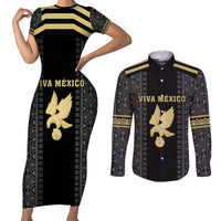 Custom Mexico Football Couples Matching Short Sleeve Bodycon Dress and Long Sleeve Button Shirt El Tri Aztec Pattern Back Version