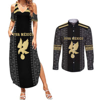 Custom Mexico Football Couples Matching Summer Maxi Dress and Long Sleeve Button Shirt El Tri Aztec Pattern Back Version