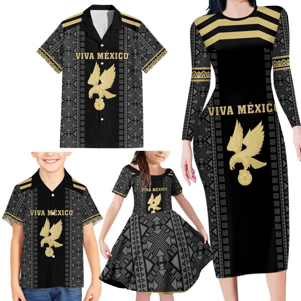 Custom Mexico Football Family Matching Long Sleeve Bodycon Dress and Hawaiian Shirt El Tri Aztec Pattern Back Version