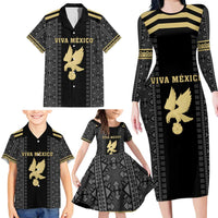 Custom Mexico Football Family Matching Long Sleeve Bodycon Dress and Hawaiian Shirt El Tri Aztec Pattern Back Version