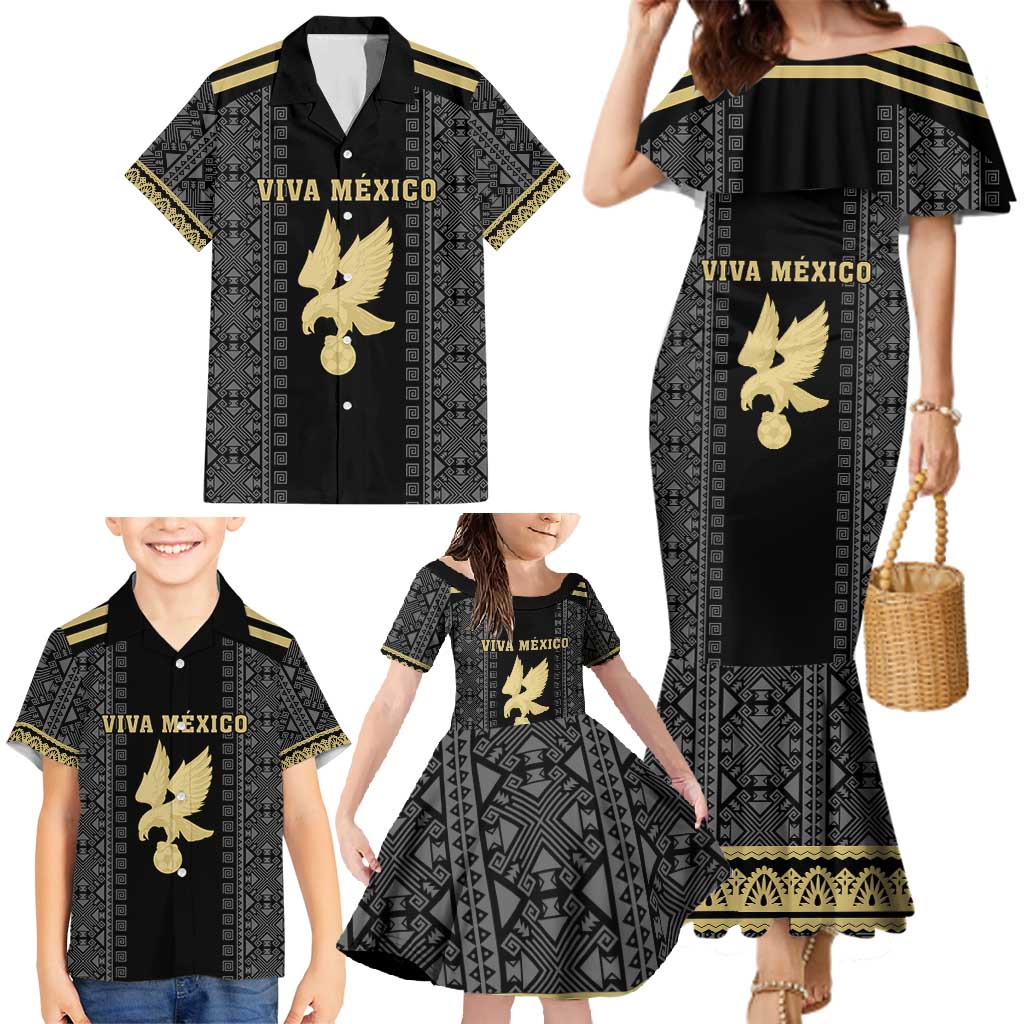 Custom Mexico Football Family Matching Mermaid Dress and Hawaiian Shirt El Tri Aztec Pattern Back Version