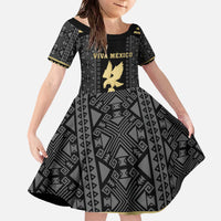 Custom Mexico Football Family Matching Off The Shoulder Long Sleeve Dress and Hawaiian Shirt El Tri Aztec Pattern Back Version