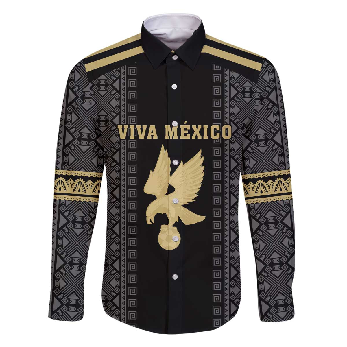 Custom Mexico Football Family Matching Off The Shoulder Long Sleeve Dress and Hawaiian Shirt El Tri Aztec Pattern Back Version