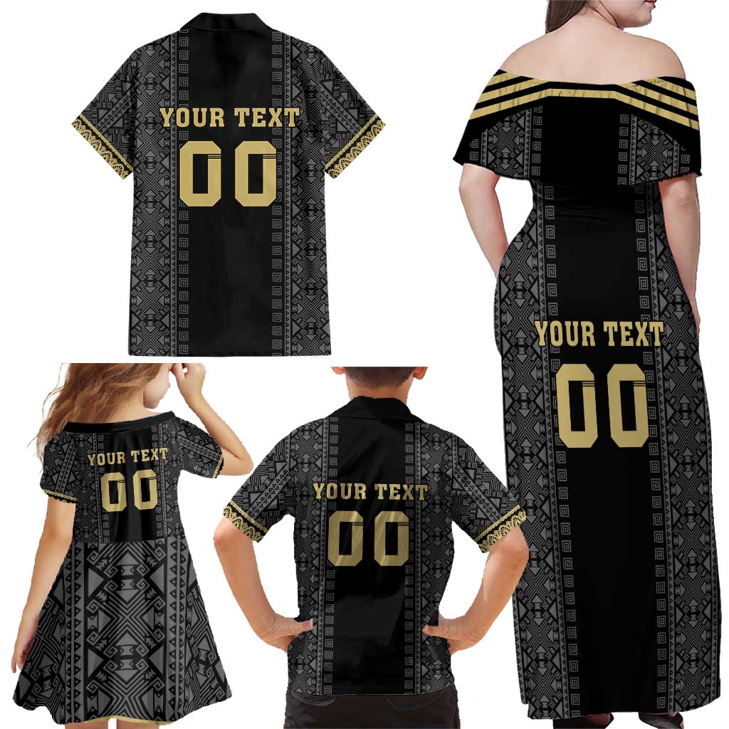 Custom Mexico Football Family Matching Off Shoulder Maxi Dress and Hawaiian Shirt El Tri Aztec Pattern Back Version