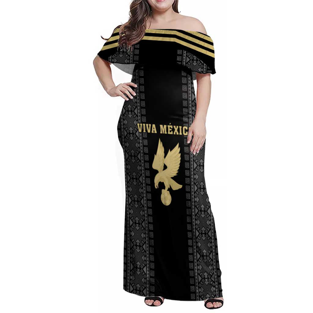 Custom Mexico Football Family Matching Off Shoulder Maxi Dress and Hawaiian Shirt El Tri Aztec Pattern Back Version
