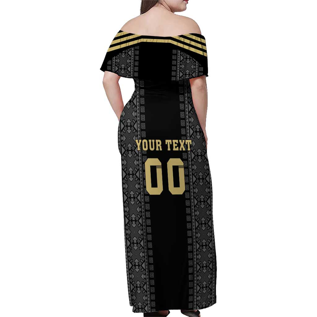 Custom Mexico Football Family Matching Off Shoulder Maxi Dress and Hawaiian Shirt El Tri Aztec Pattern Back Version