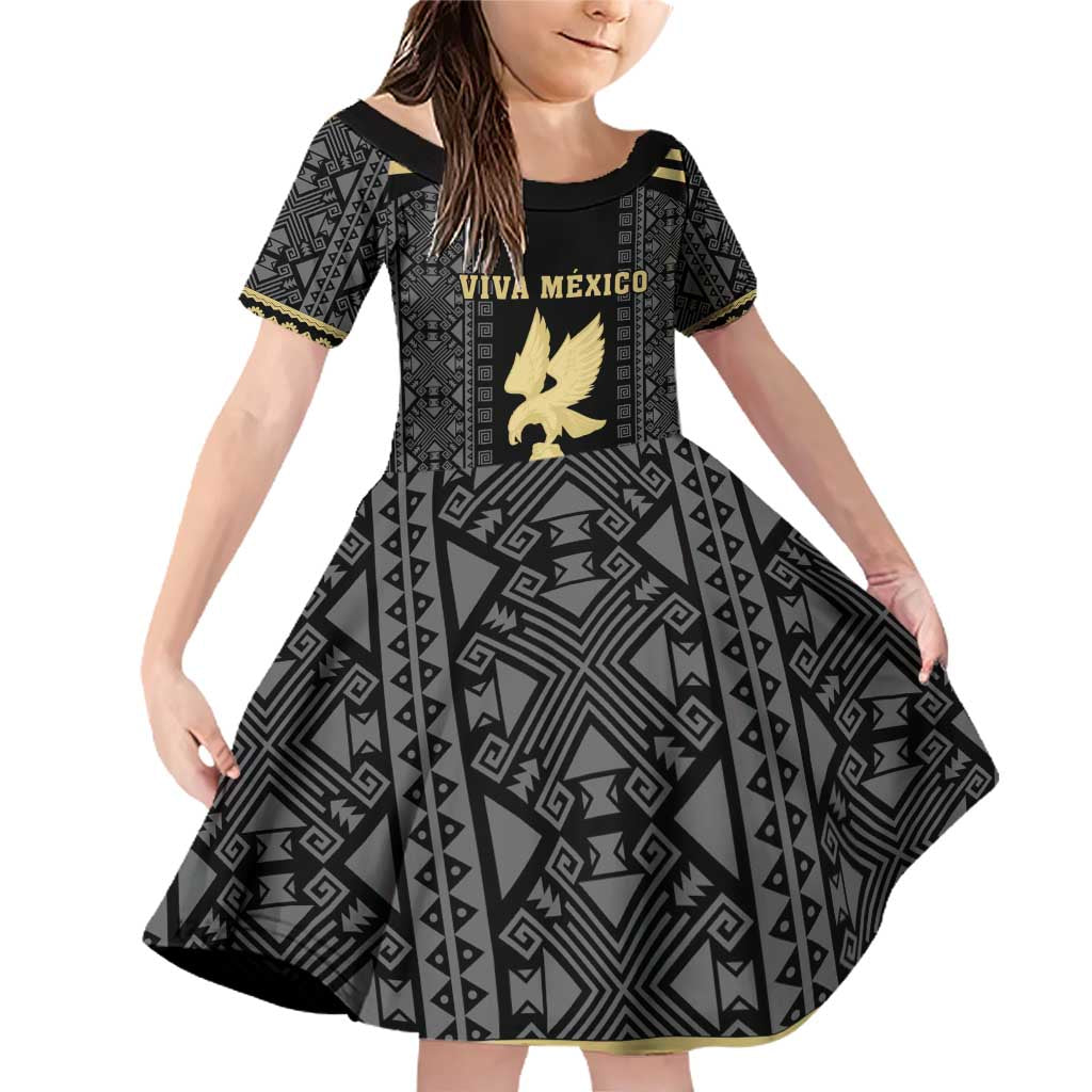 Custom Mexico Football Family Matching Off Shoulder Short Dress and Hawaiian Shirt El Tri Aztec Pattern Back Version