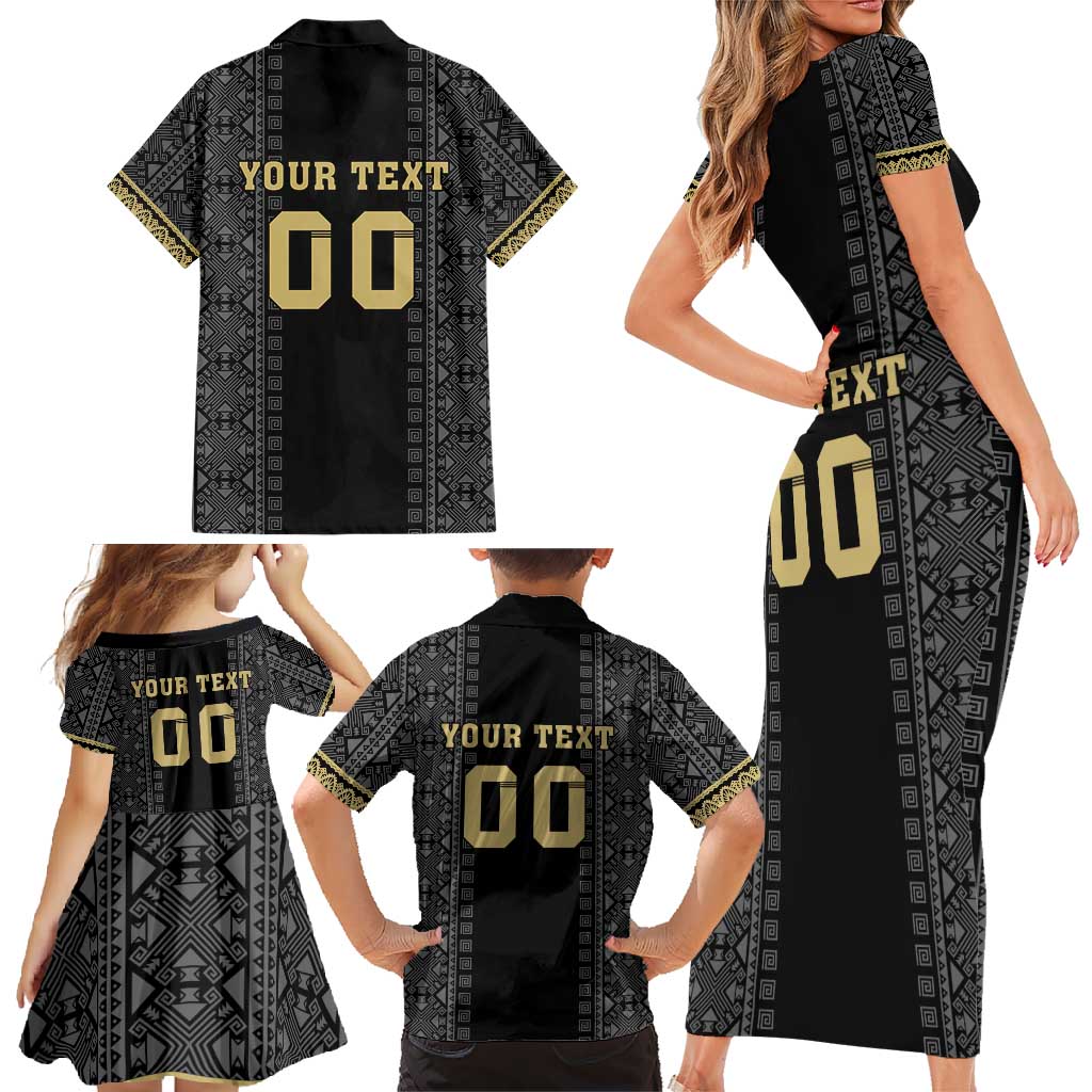 Custom Mexico Football Family Matching Short Sleeve Bodycon Dress and Hawaiian Shirt El Tri Aztec Pattern Back Version