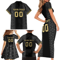 Custom Mexico Football Family Matching Short Sleeve Bodycon Dress and Hawaiian Shirt El Tri Aztec Pattern Back Version
