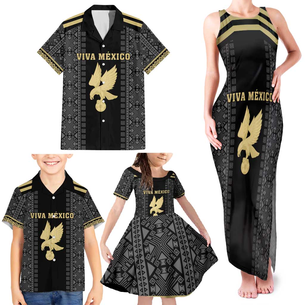 Custom Mexico Football Family Matching Tank Maxi Dress and Hawaiian Shirt El Tri Aztec Pattern Back Version