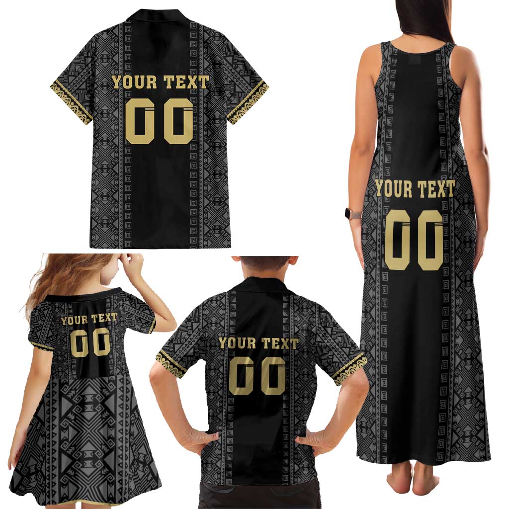 Custom Mexico Football Family Matching Tank Maxi Dress and Hawaiian Shirt El Tri Aztec Pattern Back Version