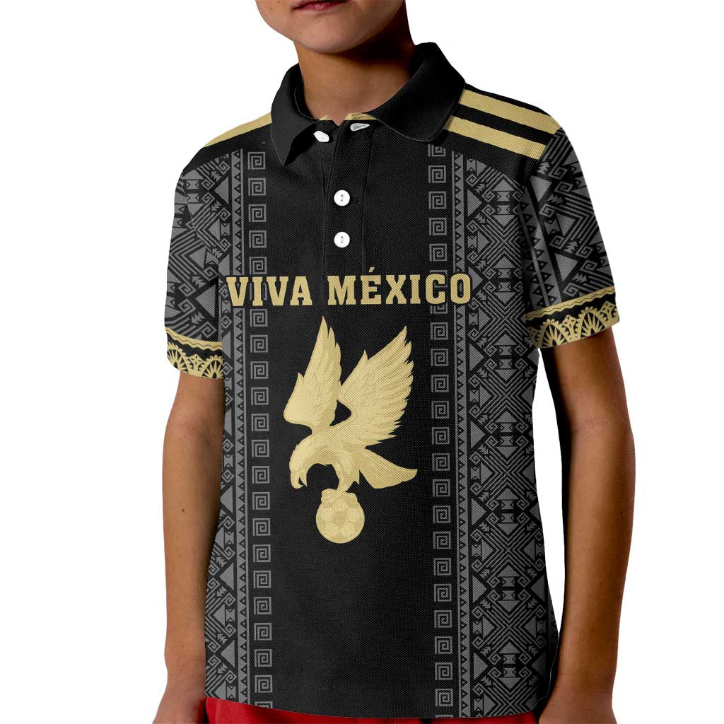 Custom Mexico Football Kid Polo Shirt El Tri Aztec Pattern Back Version