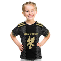 Custom Mexico Football Kid T Shirt El Tri Aztec Pattern Back Version