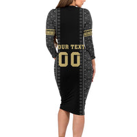 Custom Mexico Football Long Sleeve Bodycon Dress El Tri Aztec Pattern Back Version