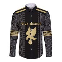 Custom Mexico Football Long Sleeve Button Shirt El Tri Aztec Pattern Back Version