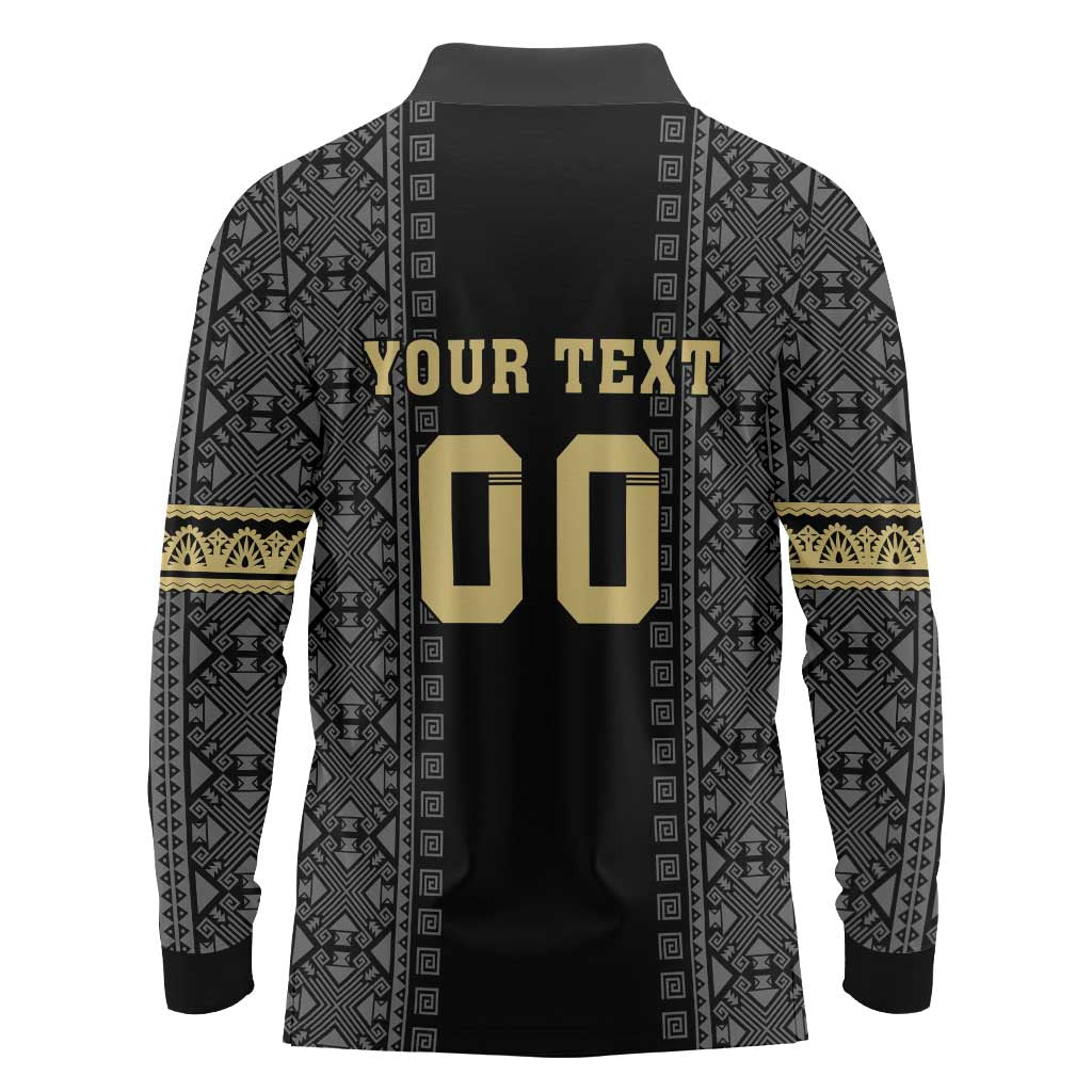 Custom Mexico Football Long Sleeve Polo Shirt El Tri Aztec Pattern Back Version