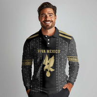 Custom Mexico Football Long Sleeve Polo Shirt El Tri Aztec Pattern Back Version