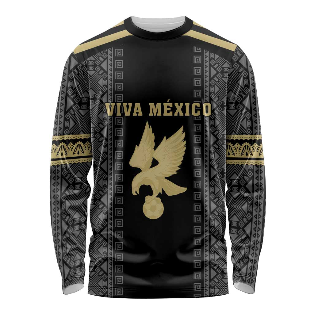 Custom Mexico Football Long Sleeve Shirt El Tri Aztec Pattern Back Version