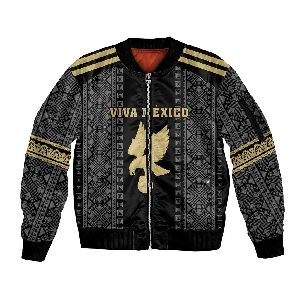 Custom Mexico Football Sleeve Zip Bomber Jacket El Tri Aztec Pattern Back Version