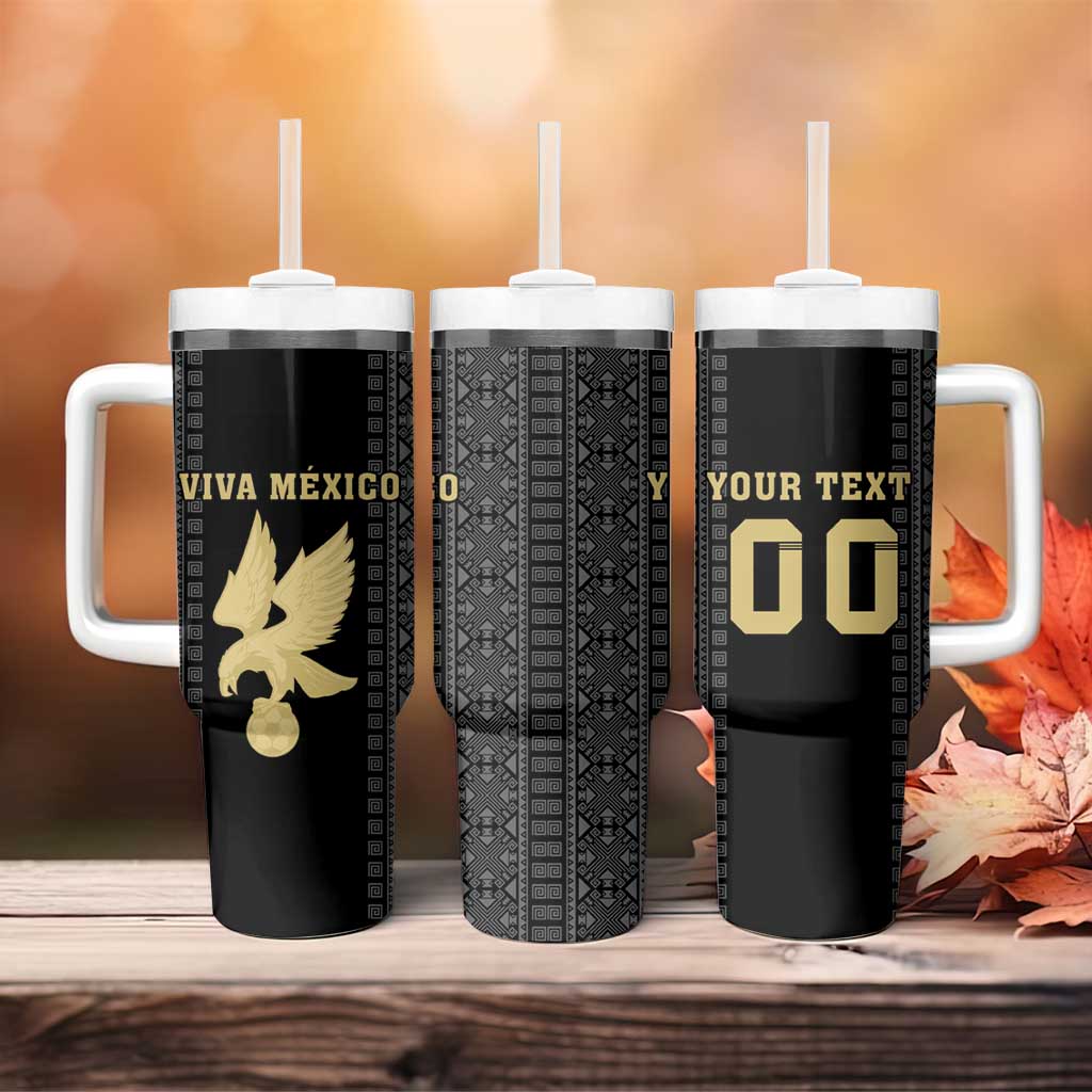 Custom Mexico Football Tumbler With Handle El Tri Aztec Pattern Back Version