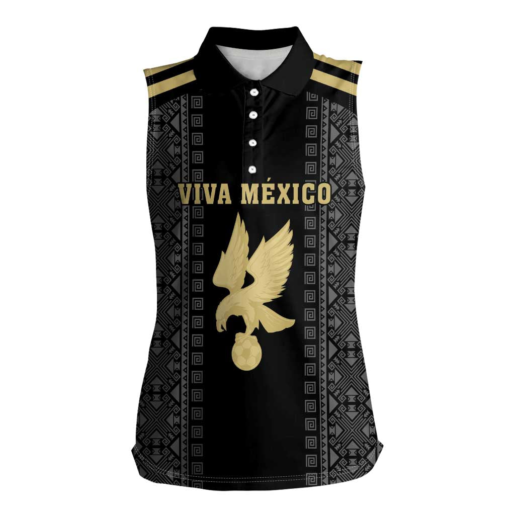 Custom Mexico Football Women Sleeveless Polo Shirt El Tri Aztec Pattern Back Version