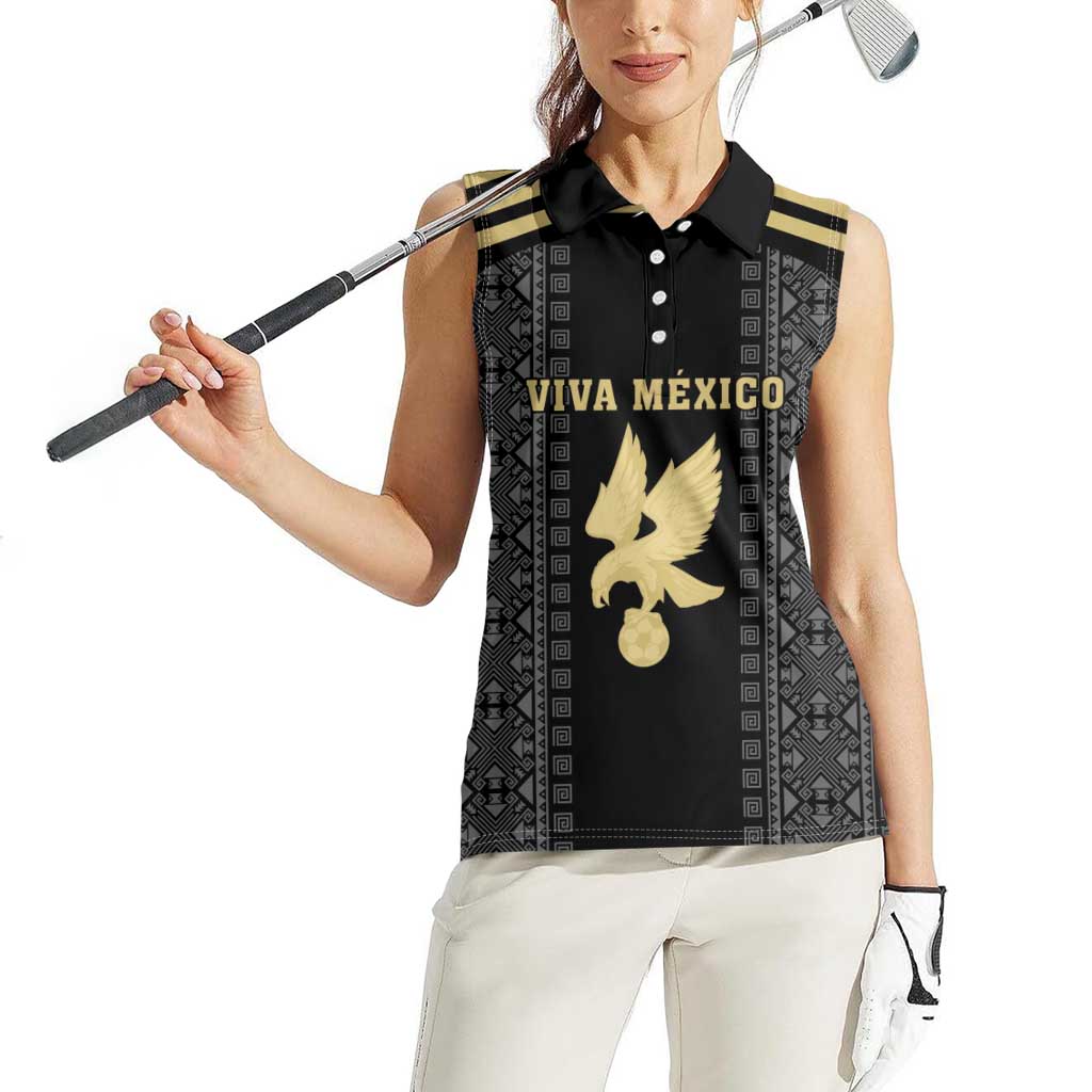 Custom Mexico Football Women Sleeveless Polo Shirt El Tri Aztec Pattern Back Version