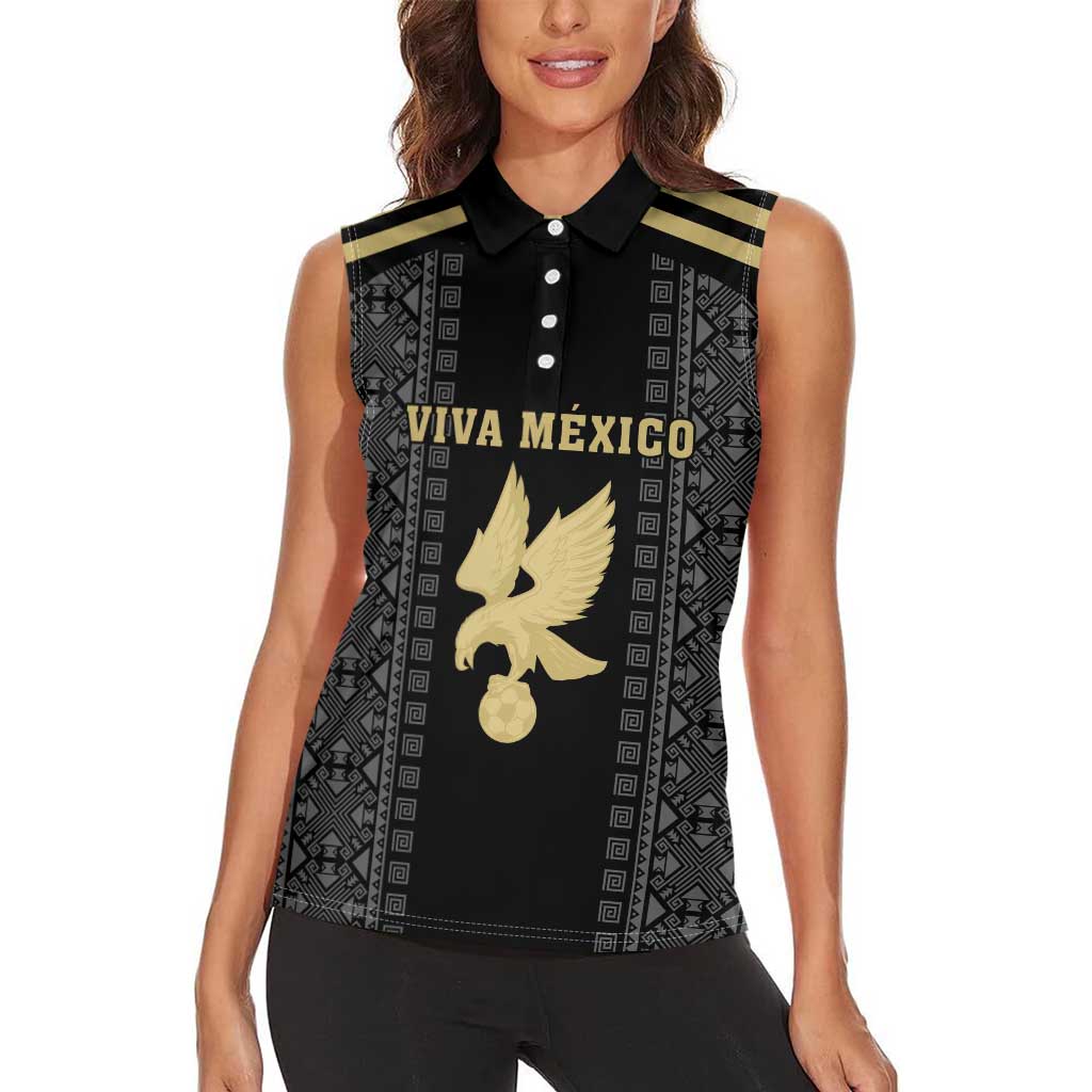 Custom Mexico Football Women Sleeveless Polo Shirt El Tri Aztec Pattern Back Version