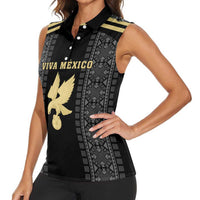 Custom Mexico Football Women Sleeveless Polo Shirt El Tri Aztec Pattern Back Version