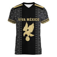 Custom Mexico Football Women V-Neck T-Shirt El Tri Aztec Pattern Back Version
