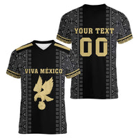 Custom Mexico Football Women V-Neck T-Shirt El Tri Aztec Pattern Back Version