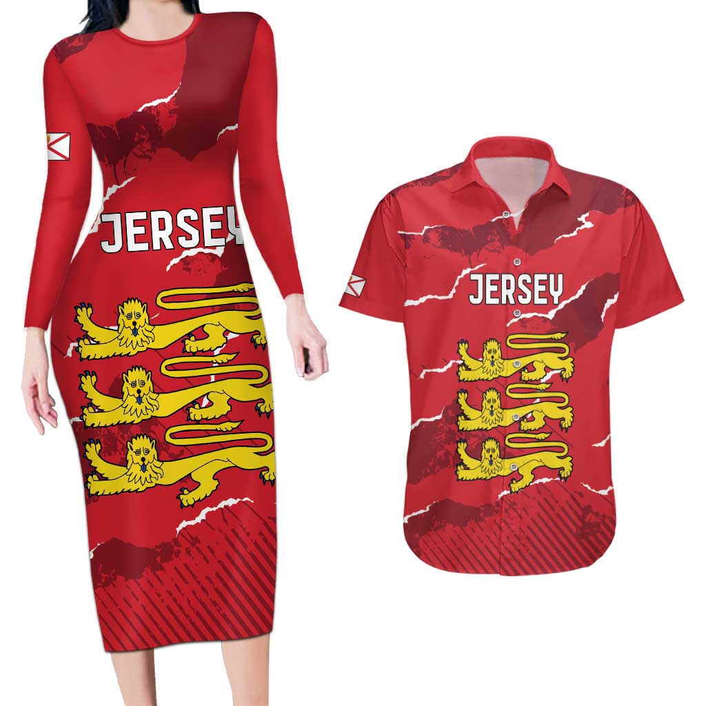 Custom Bailiwick of Jersey Couples Matching Long Sleeve Bodycon Dress and Hawaiian Shirt Sporty Style