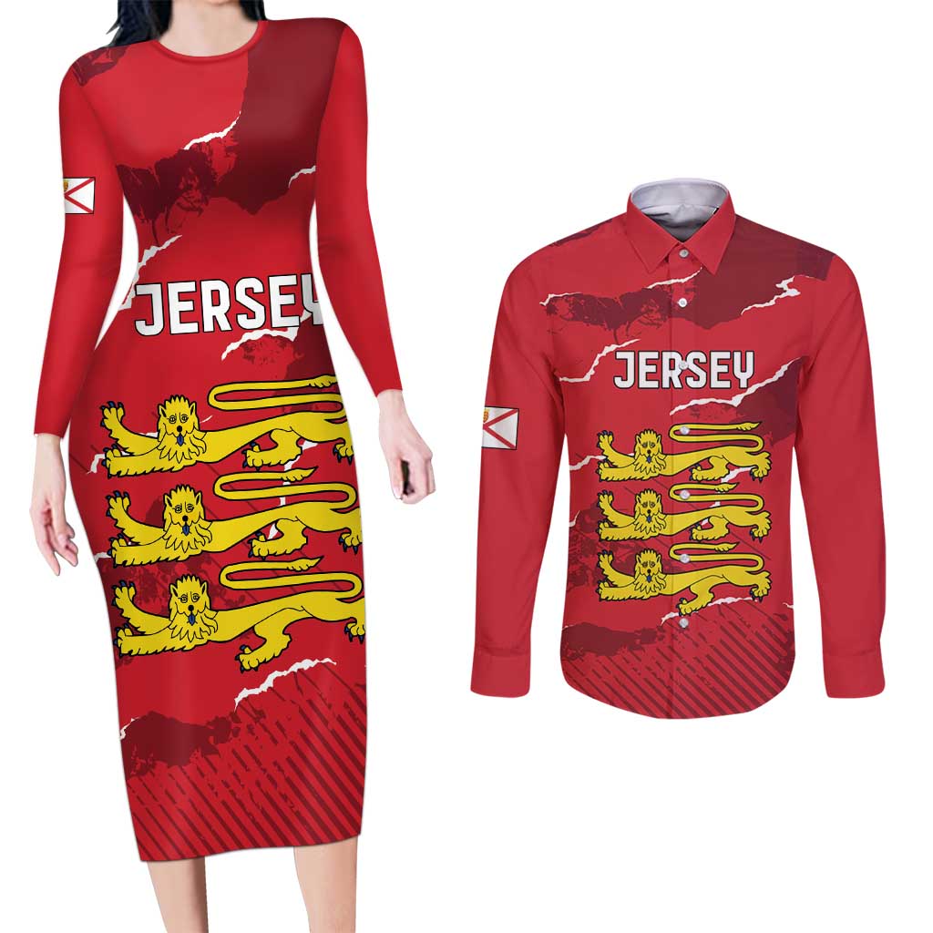 Custom Bailiwick of Jersey Couples Matching Long Sleeve Bodycon Dress and Long Sleeve Button Shirt Sporty Style
