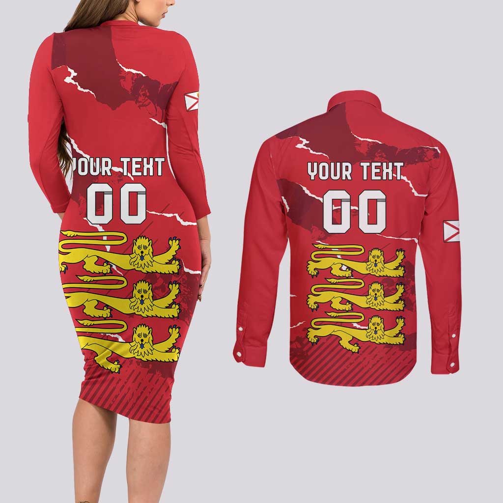 Custom Bailiwick of Jersey Couples Matching Long Sleeve Bodycon Dress and Long Sleeve Button Shirt Sporty Style