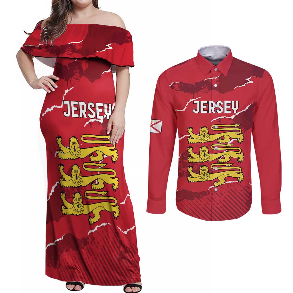 Custom Bailiwick of Jersey Couples Matching Off Shoulder Maxi Dress and Long Sleeve Button Shirt Sporty Style